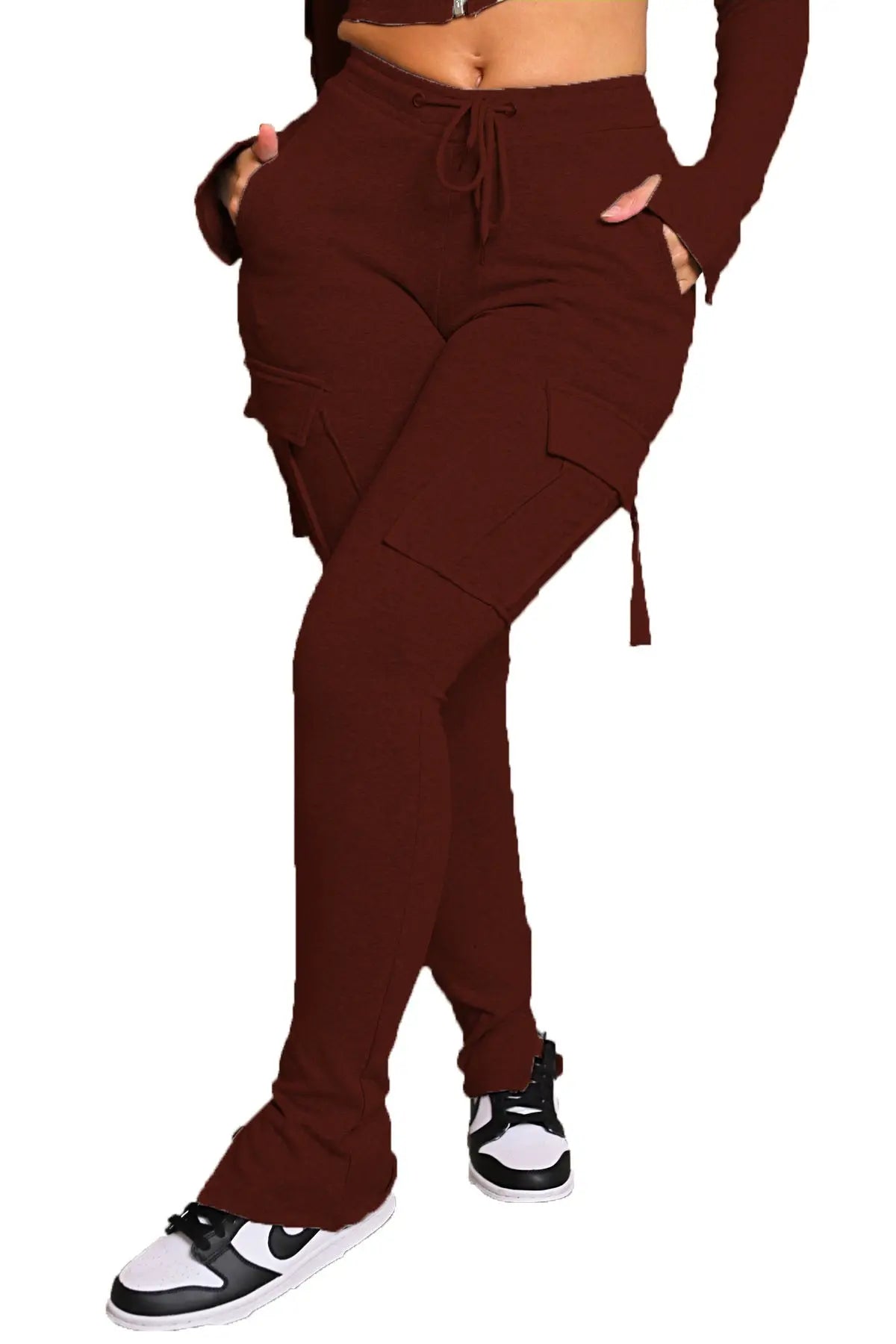Cargo Pants With Pockets High Waist Drawstring Trousers For Women 