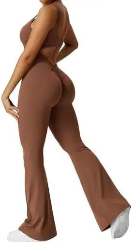 Women Sleeveless Flare Jumpsuits Fitness Yoga Long Pants 