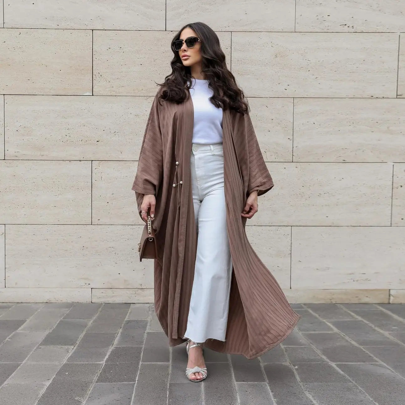 Muslim Women's Wear Modest Modern Fashion Turkish Striped Casual Plus Size Abaya Cardigan Robe 