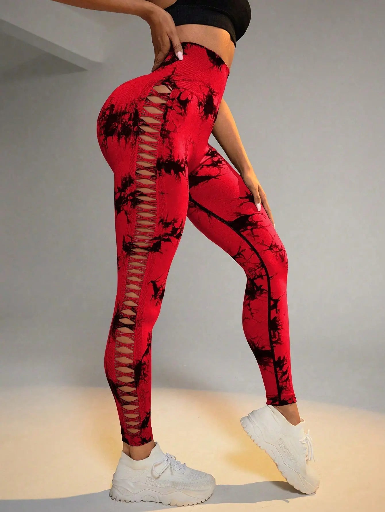 Hollow Tie Dye Printed Yoga Pants High Waist Butt Lift Seamless Sports Gym Fitness Leggings Slim Pants For Women Tight Trousers 
