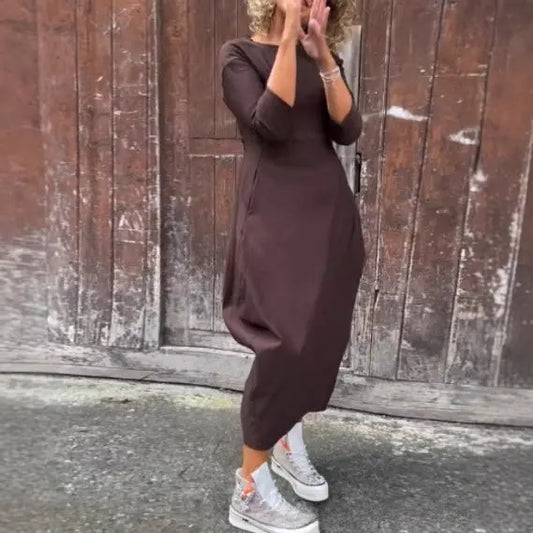Autumn And Winter New Solid Color Long Sleeve Casual Dress 