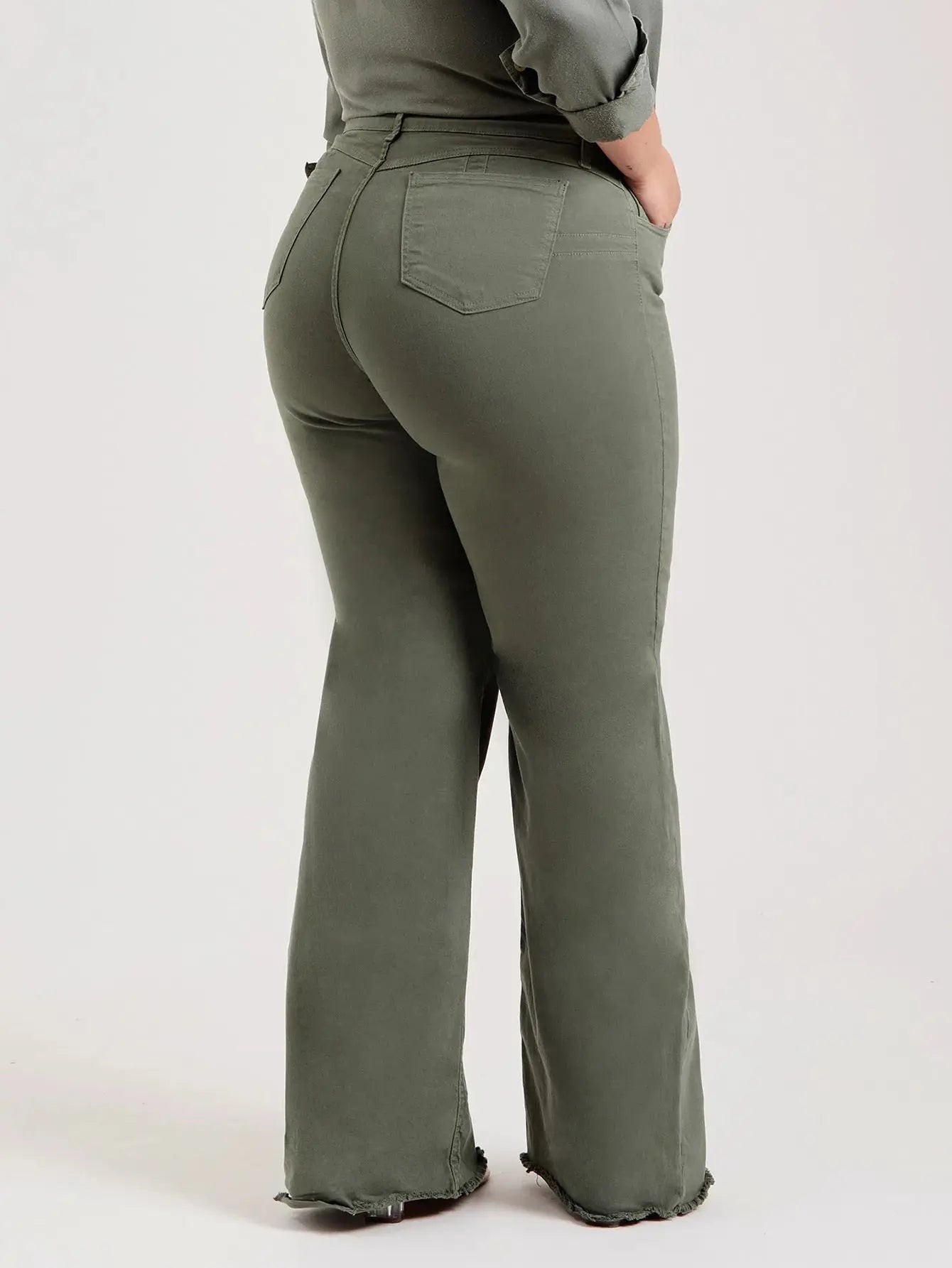 Slim Fit Stretch Fashion Solid Color Frayed Flared Pants 