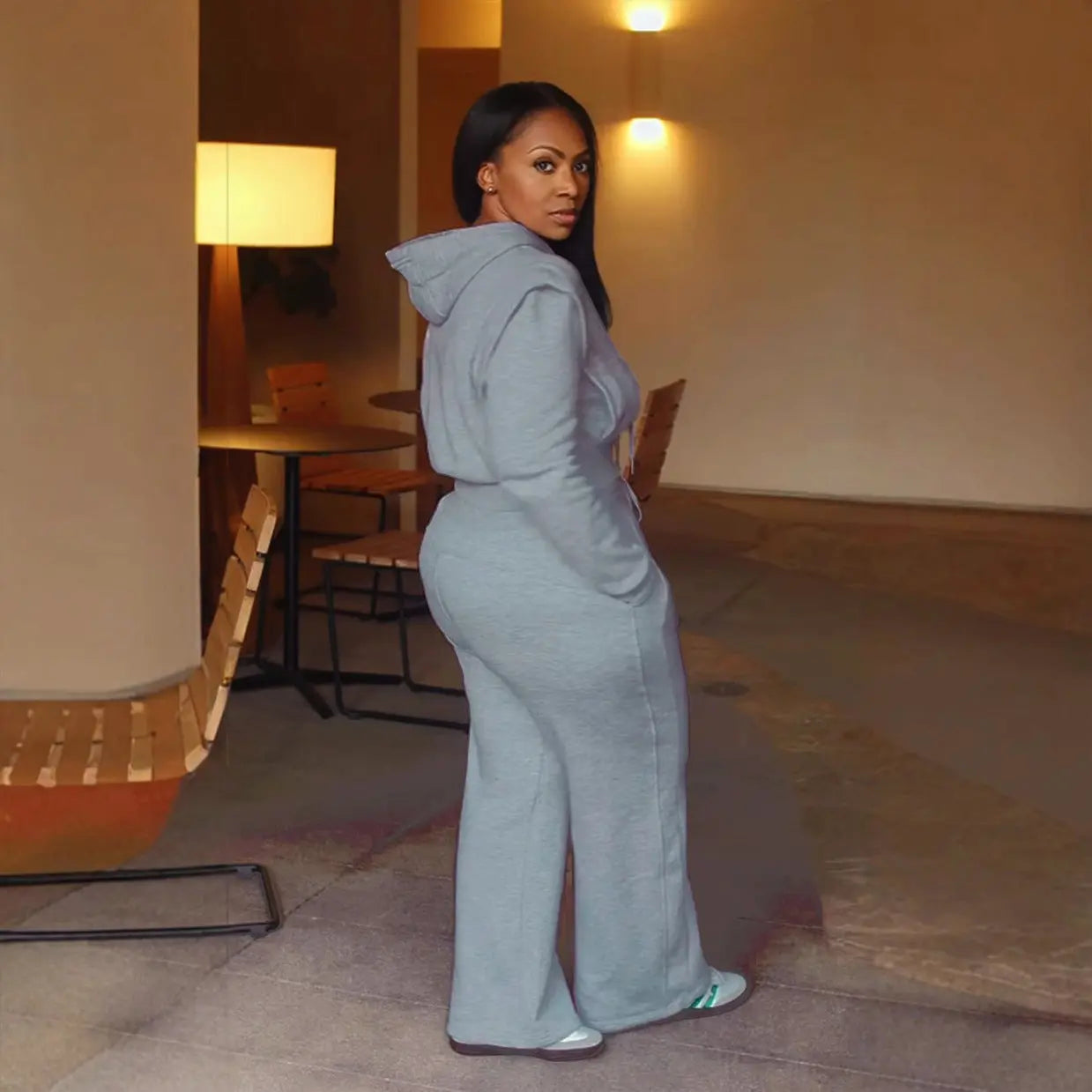 European And American Hooded Sweater Wide Leg Two-piece Set 