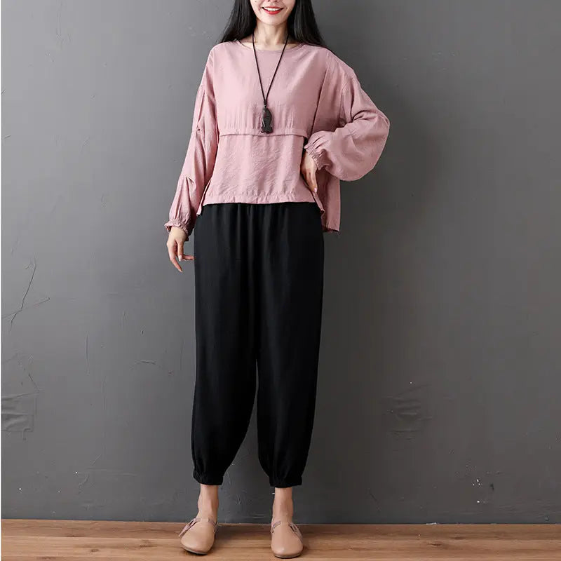 Fashion, Loose, Casual, Fat, Thin, Top, Wide-Legged, Two-Piece Pants 