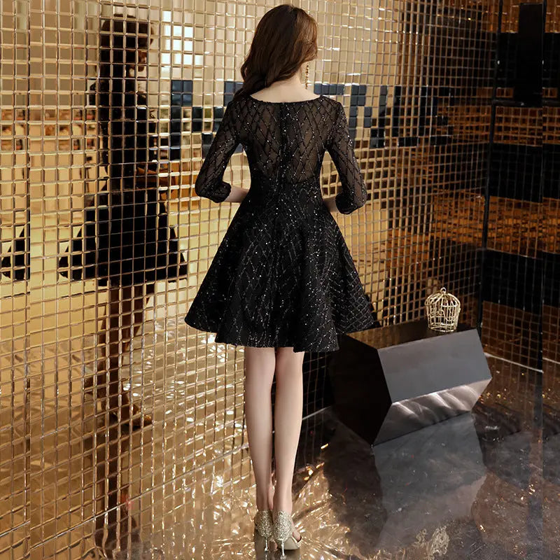 Women's Black Dinner Party Cocktail Party Birthday Party Dress Small Dress Short Socialite 