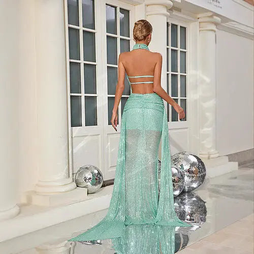 Halter Mop Dress Sequined Party Dress 
