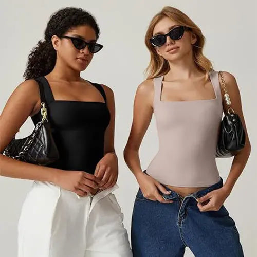 Summer Square-neck Tank Vest Ins Fashion Slim Solid Sleeveless Tops For Women Clothing 