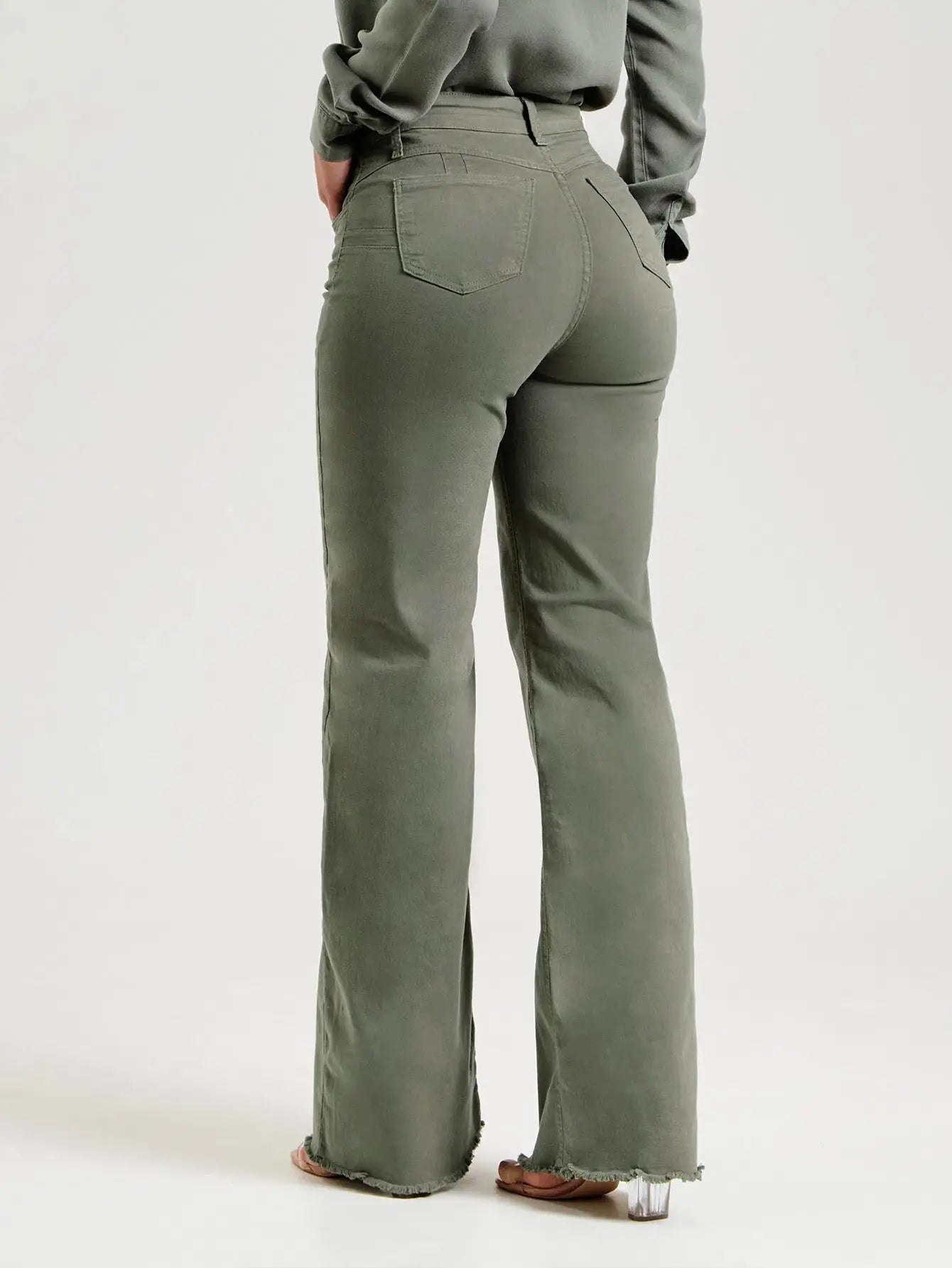 Slim Fit Stretch Fashion Solid Color Frayed Flared Pants 