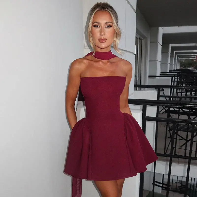 Sexy Tube Top Dress With Back Zipper Design Ins Fashion Short Dress For Party Clothing Women 