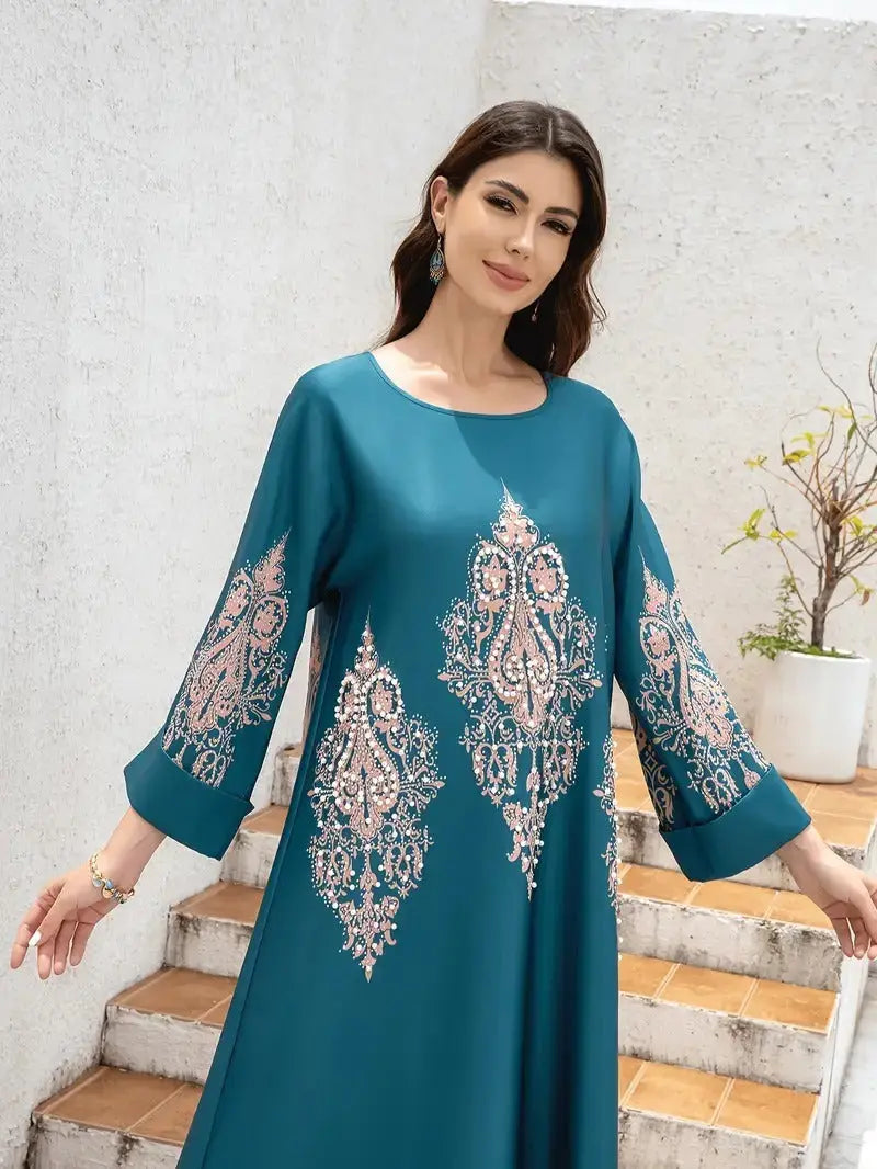 Ladies Middle East Abaya Abaya - Flower Printed Long Robe 
