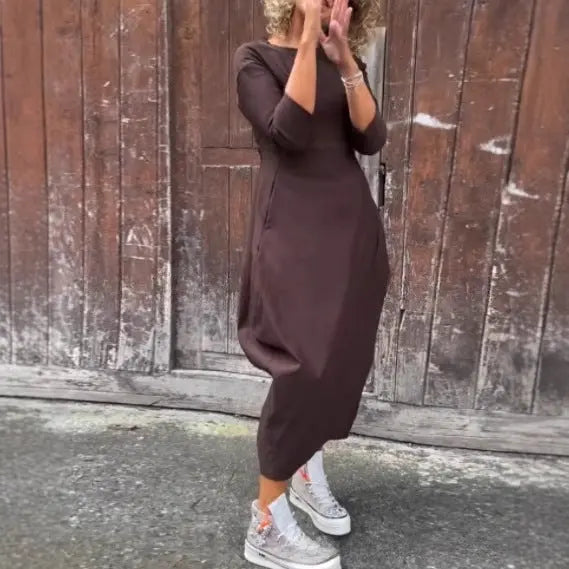 Autumn And Winter New Solid Color Long Sleeve Casual Dress 