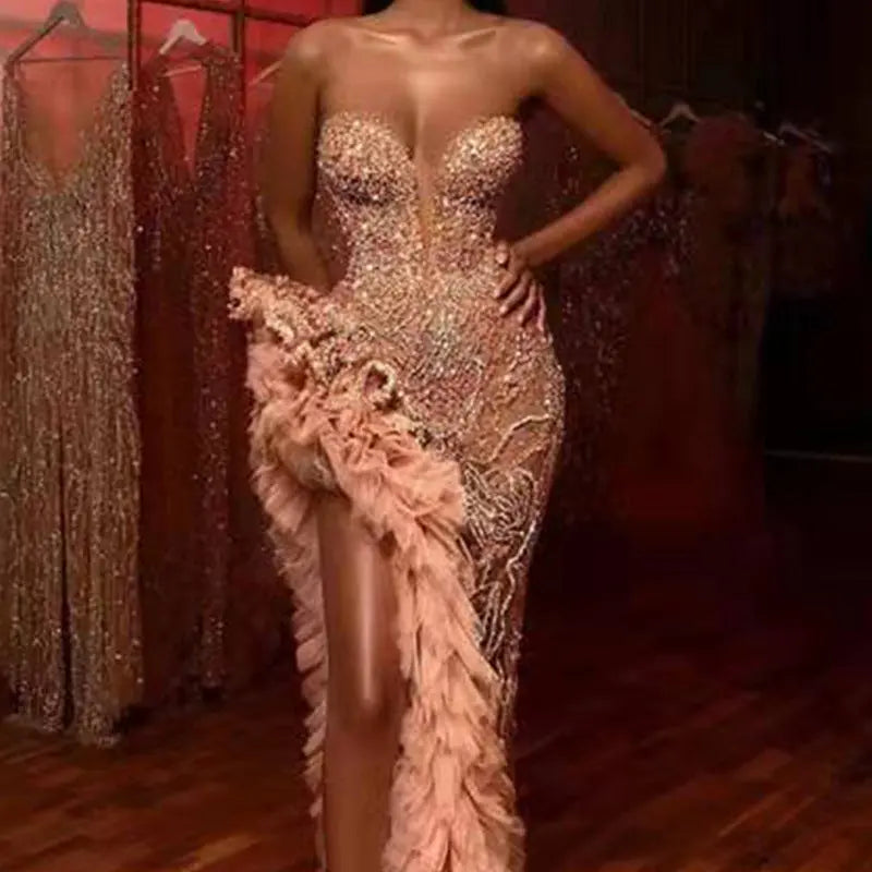 Sexy sequined tube top dress 