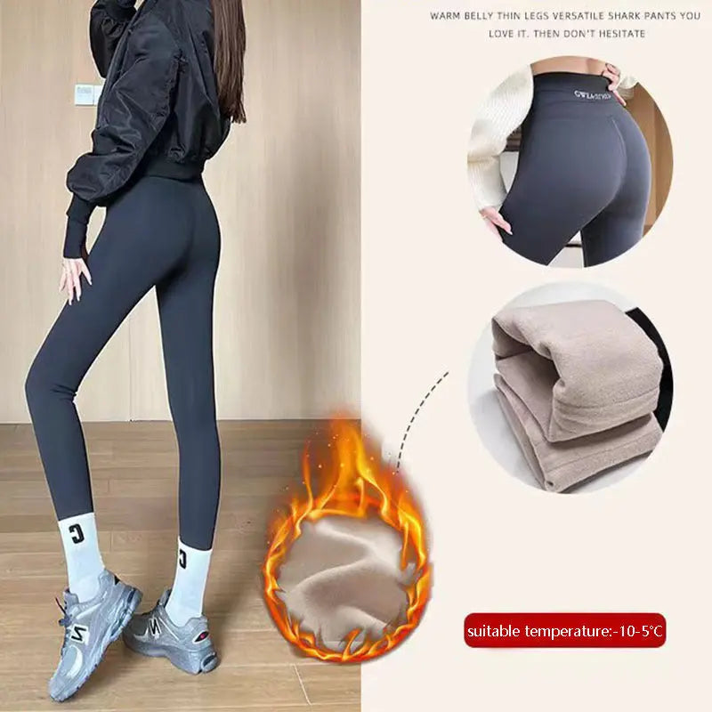 Fleece Thickened Leggings Winter -20 To 5 Shark Pants For Women High Waist Tight Skinny Tummy Control Buttocks Slimming Yoga Pants 