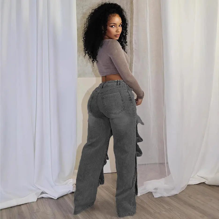 Women's Button High Waist Straight Jeans 