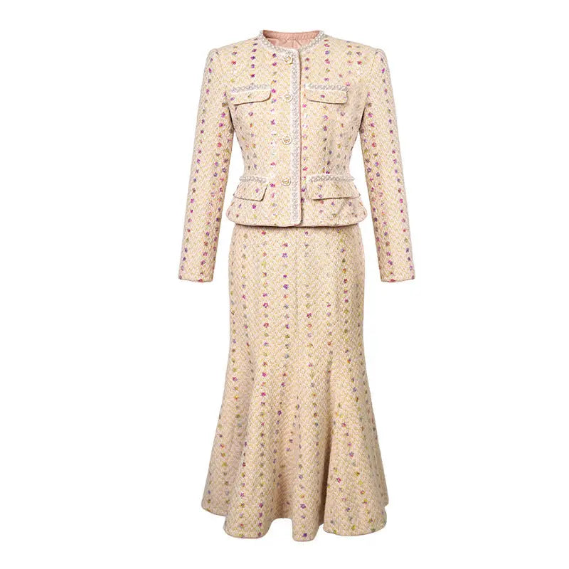 Coat Top High Waist Fishtail Skirt Two-piece Set 