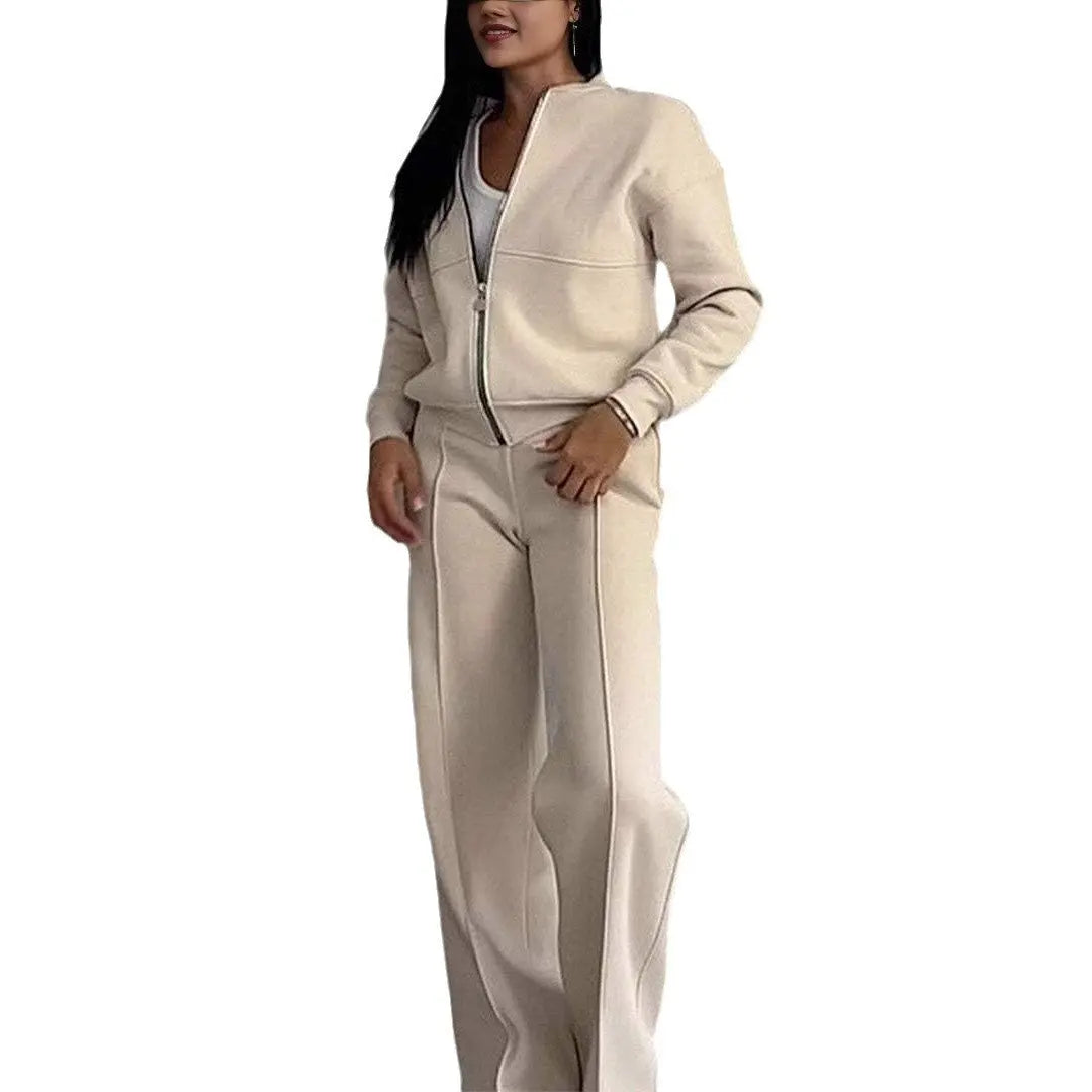Women's Sports Suits Zipper Jacket And Wide Leg Pants Two-piece Set 