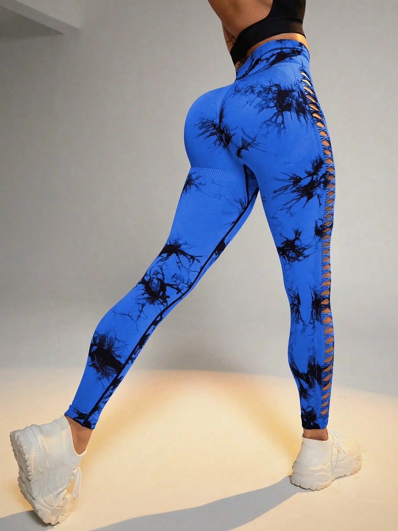 Hollow Tie Dye Printed Yoga Pants High Waist Butt Lift Seamless Sports Gym Fitness Leggings Slim Pants For Women Tight Trousers 