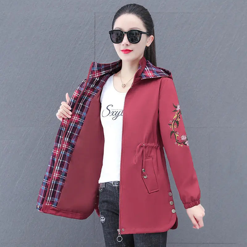 Women's Mid-length Hooded Detachable Trench Coat 
