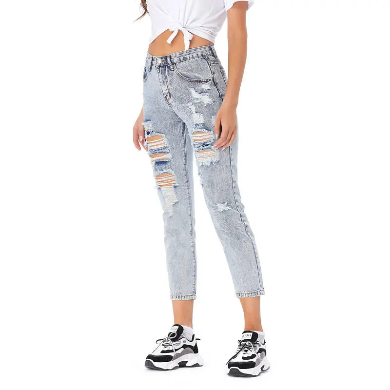 Jeans Women's Ripped Spring Casual Loose Jeans 