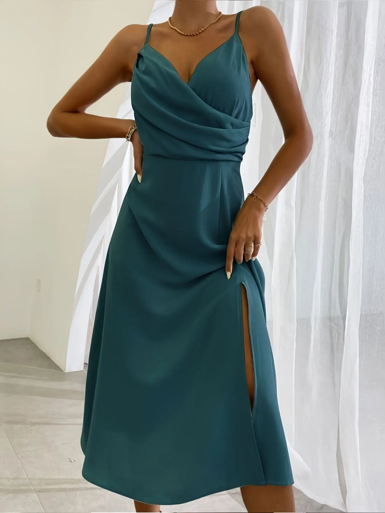 V-neck Slit Sling Dress Summer Fashion Sexy Slim Suspender Dresses For Women Clothing 