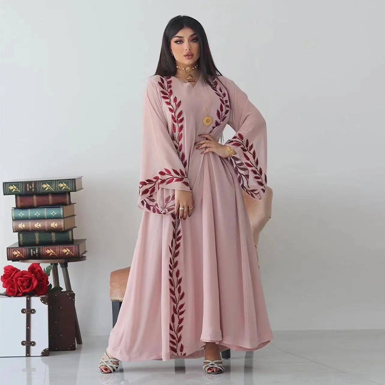 Women's Temperament Fashion Embroidery V-neck Dress 