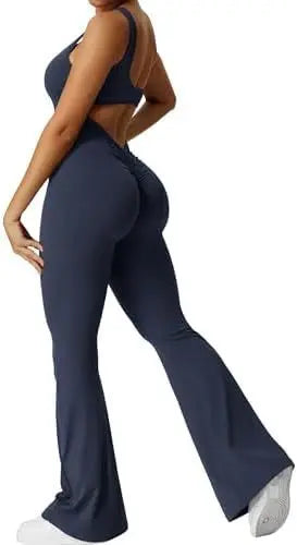 Women Sleeveless Flare Jumpsuits Fitness Yoga Long Pants 