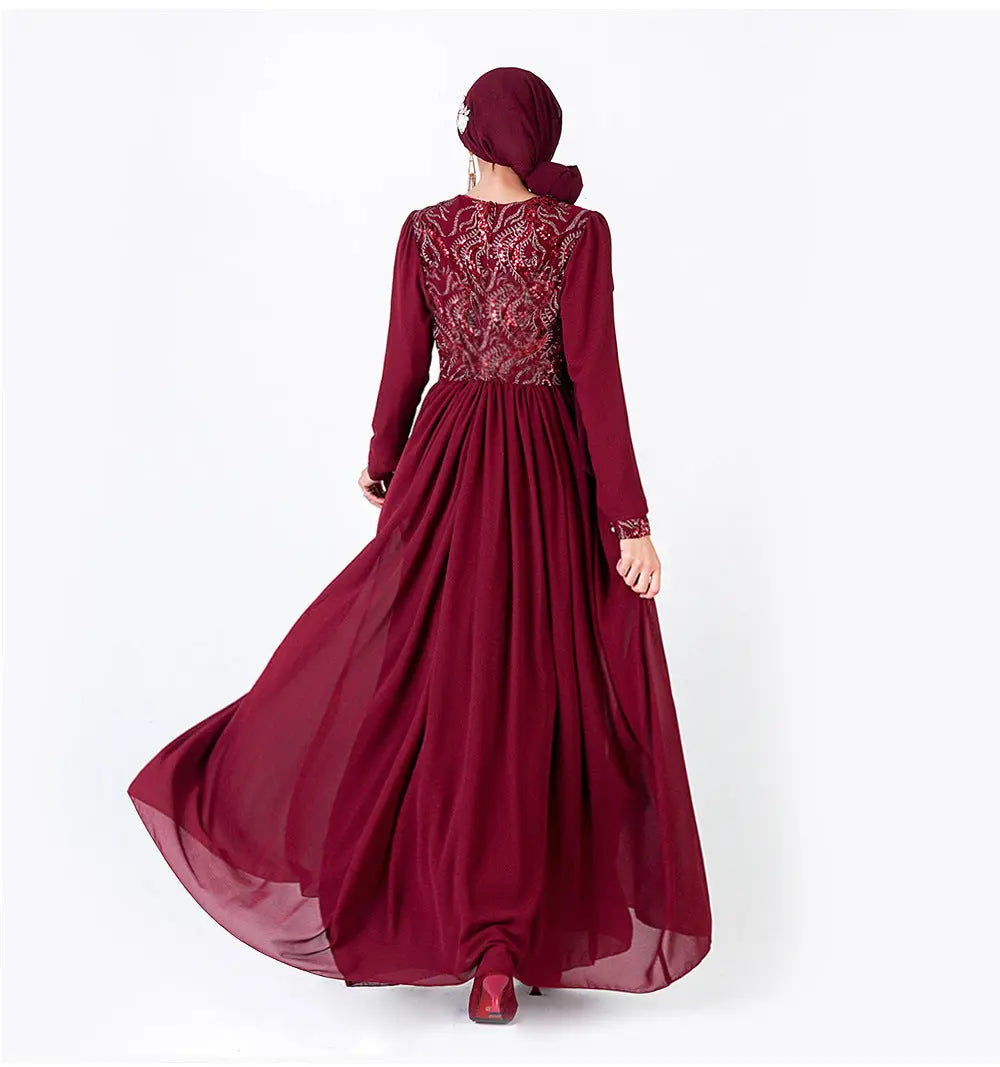 Embroidered Muslim Lace Long Sleeve Dress 