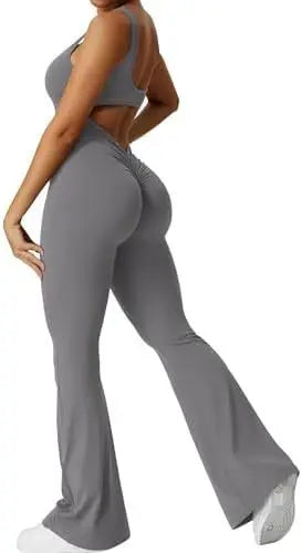 Women Sleeveless Flare Jumpsuits Fitness Yoga Long Pants 