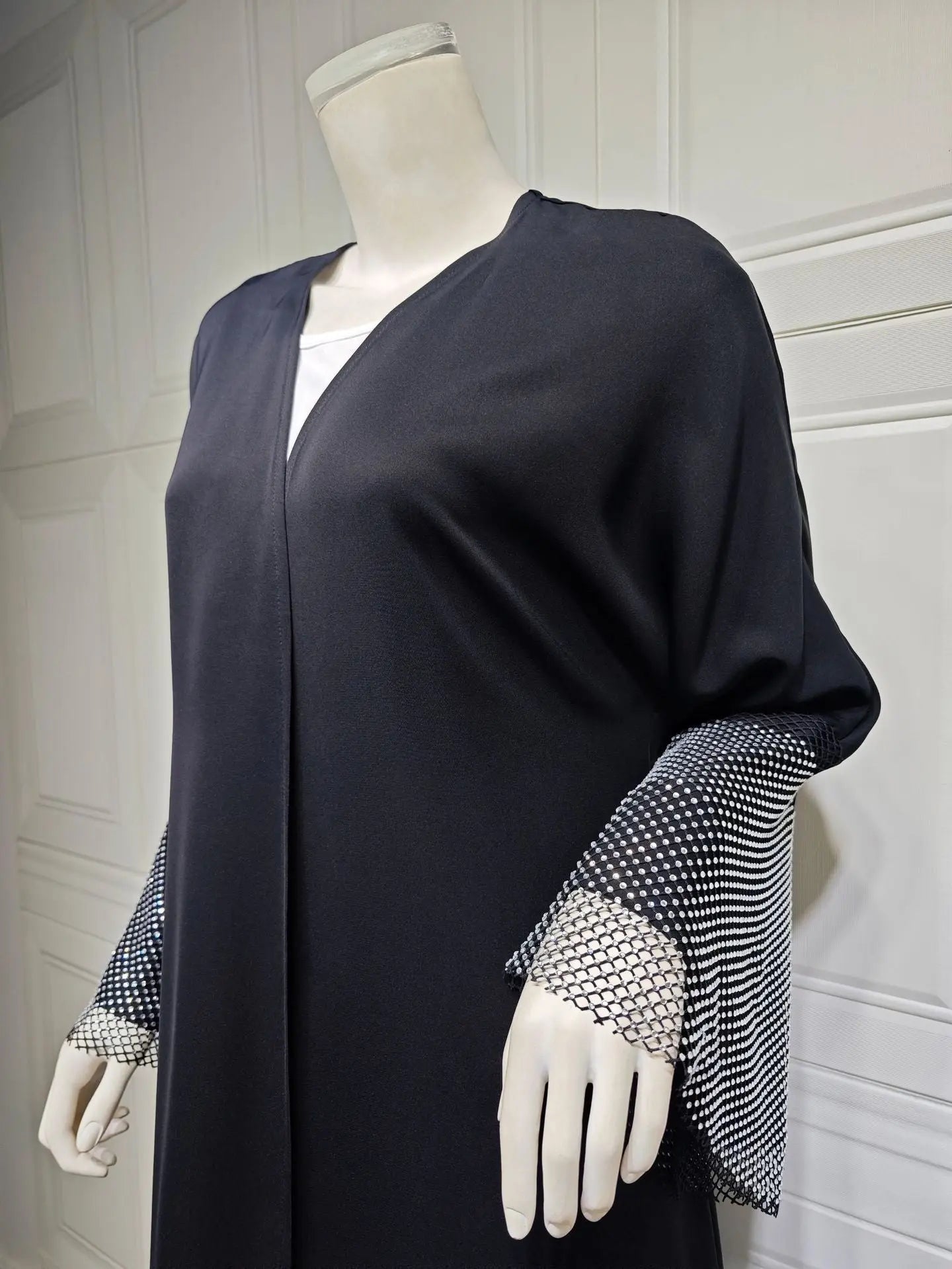 MQ085 Cardigan Abaya Muslim Cross-border Stretch Diamond Mesh Robe 
