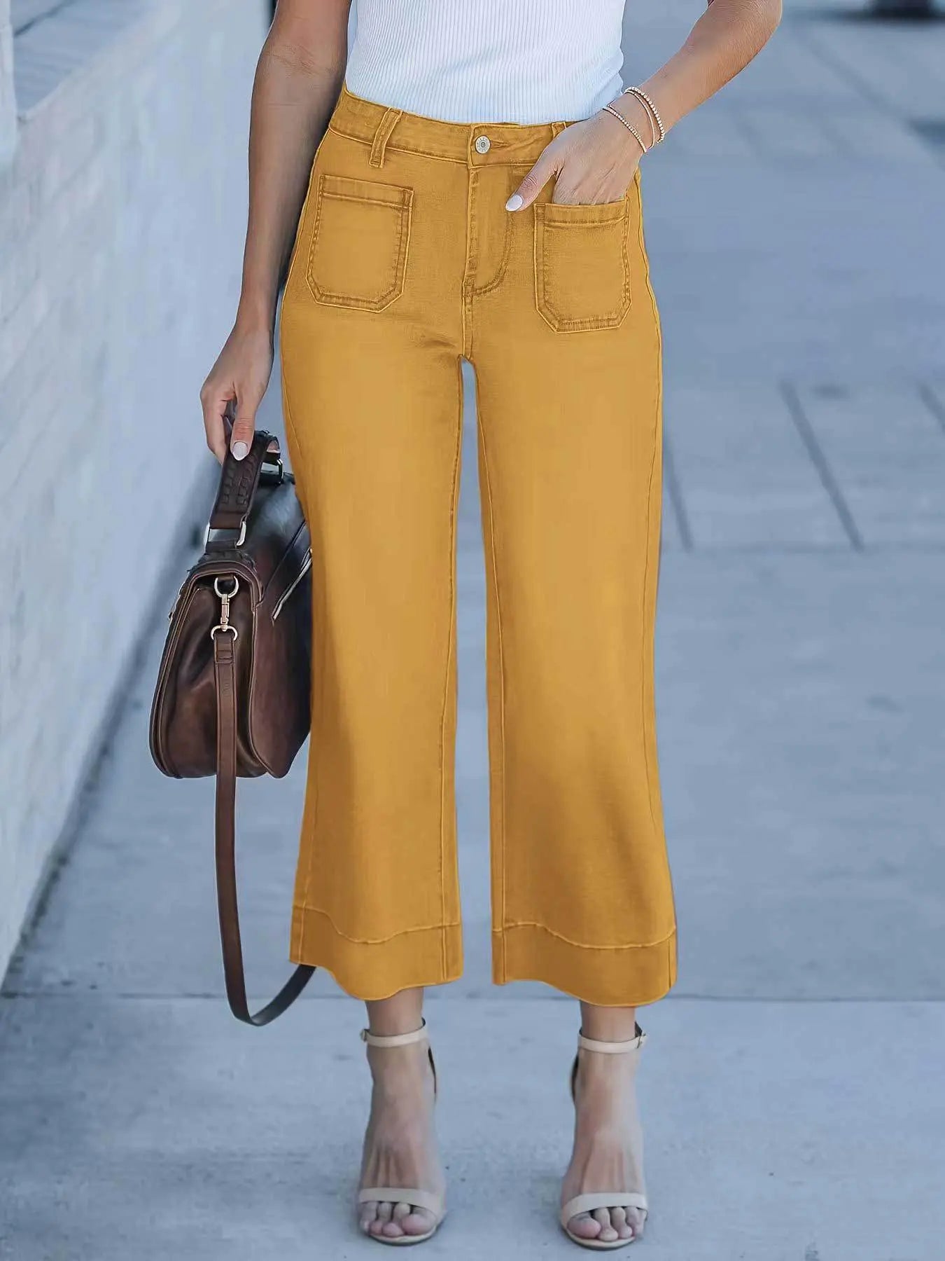 Slimming And Wide Leg Straight-leg Pants Washed Jeans Cropped Pants 