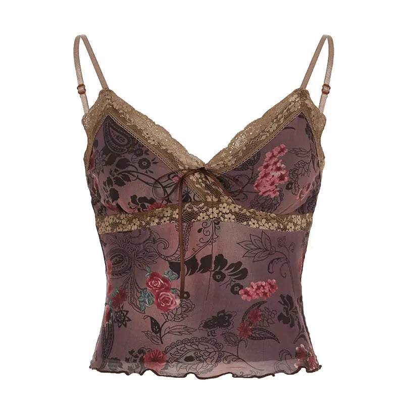 American Retro Flower Print Camisole 