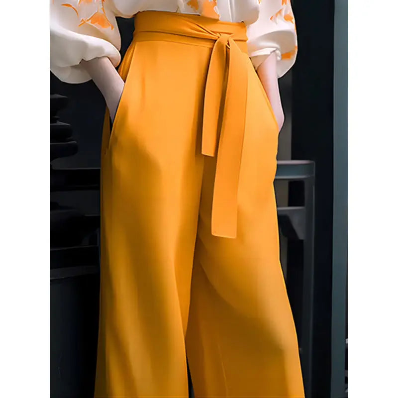 Fashionable Retro High-end Slimming Wear Flab Hiding Shirt Wide-leg Pants Suit Two-piece Set Women 