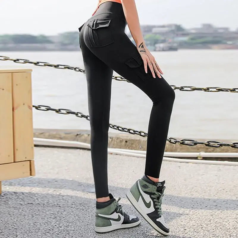 High Waist Leggings with Pockets Workout Gym Legging Scrunch Butt Yoga Pants 