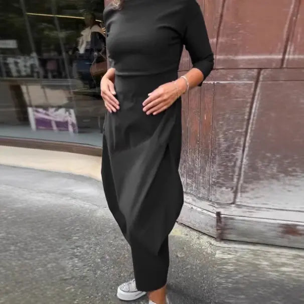 Autumn And Winter New Solid Color Long Sleeve Casual Dress 