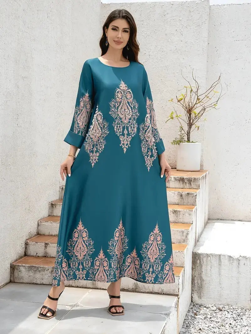 Ladies Middle East Abaya Abaya - Flower Printed Long Robe 