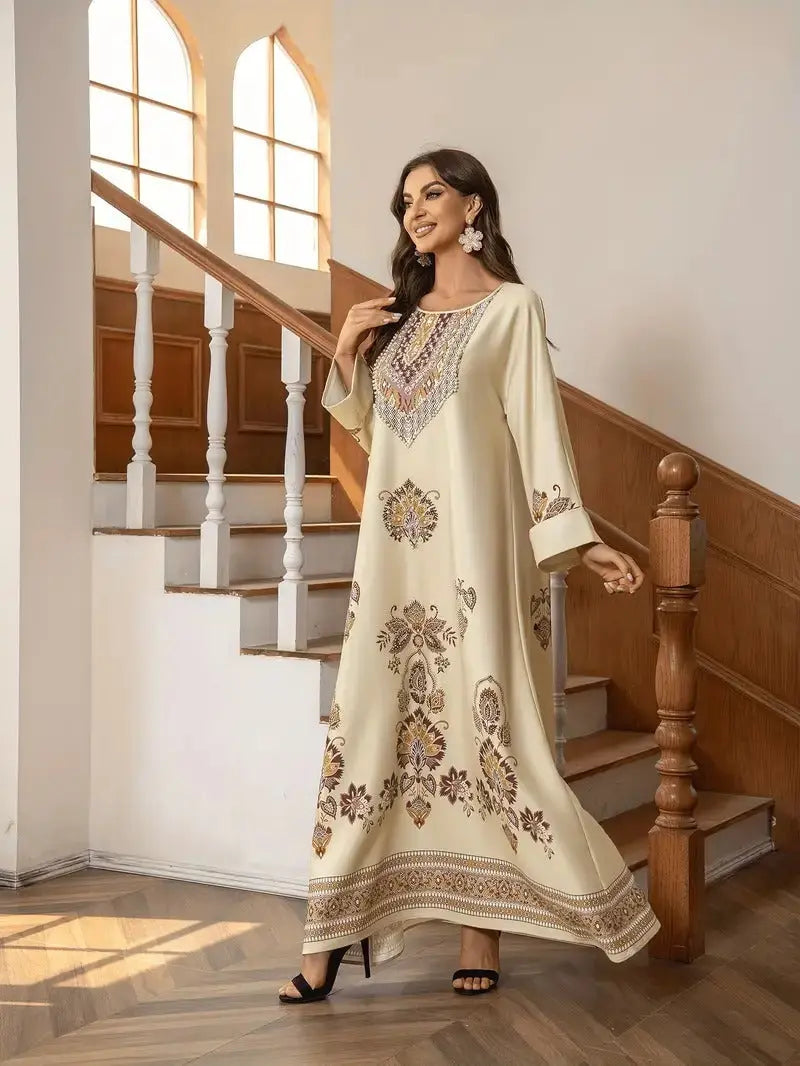 Elegant Floral Printed Abaya Middle Eastern Muslim Clothing For Women 