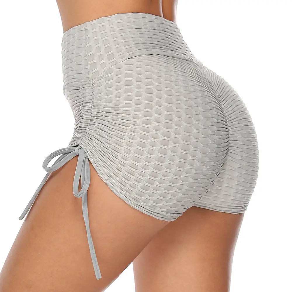 Premium Drawstring Yoga Shorts | Textured Workout Leggings Shorts 
