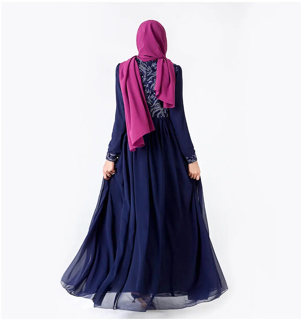 Embroidered Muslim Lace Long Sleeve Dress 