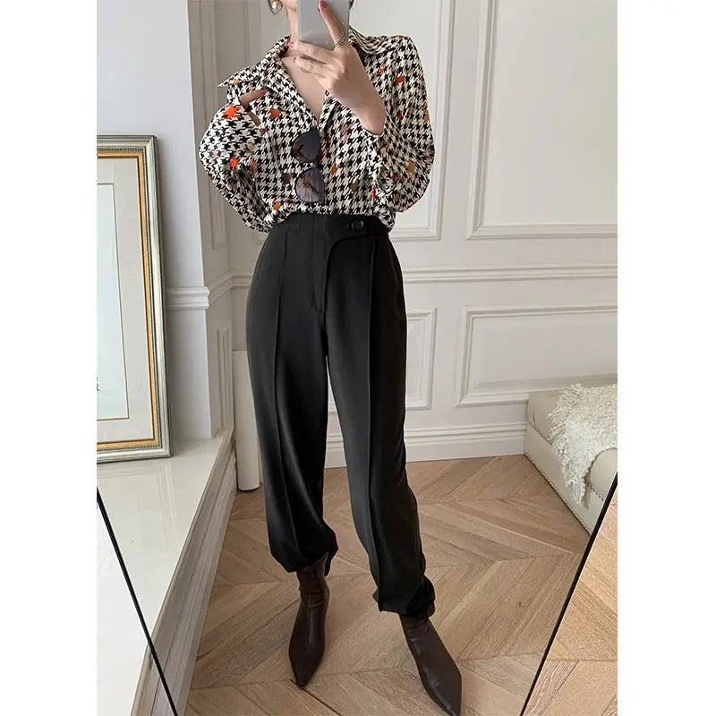 Women's High Waist Straight Loose Slim Pants 