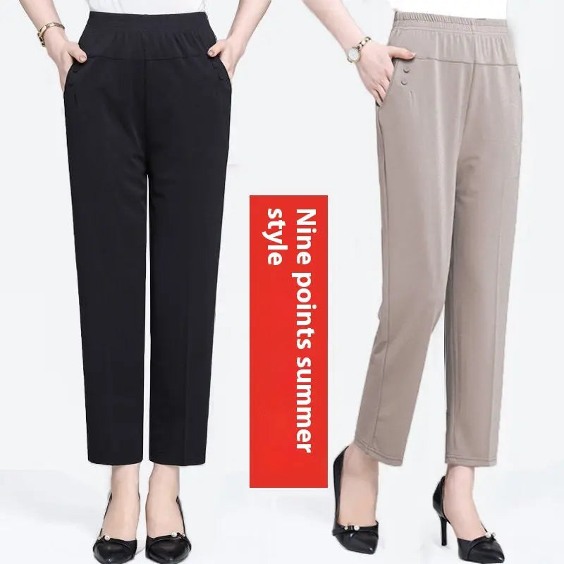 Summer Ice Silk Thin Casual Straight-leg Cropped Pants 