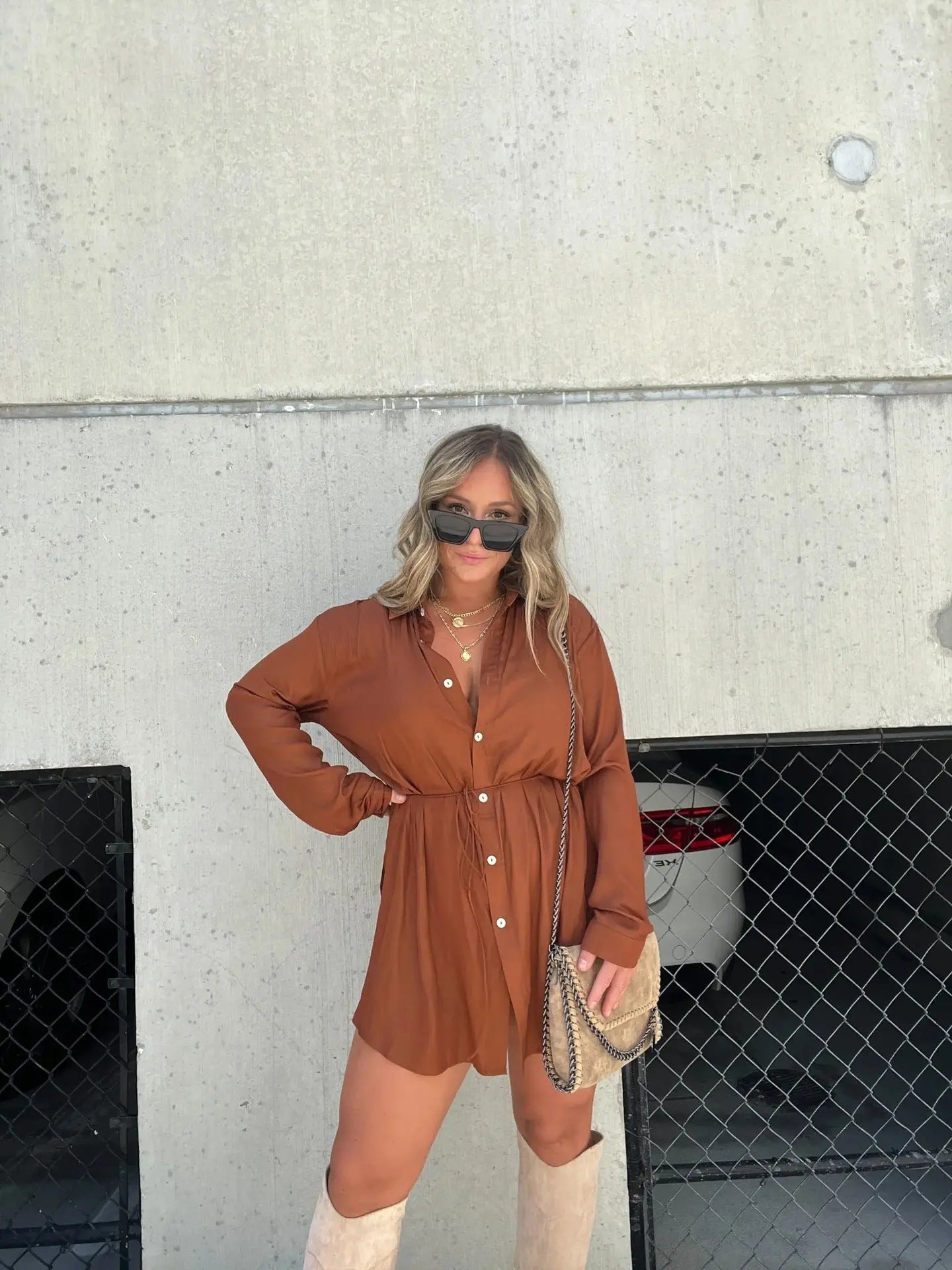 Women's Long Sleeve Jumpsuit With Button Fashion Shirt Dress 