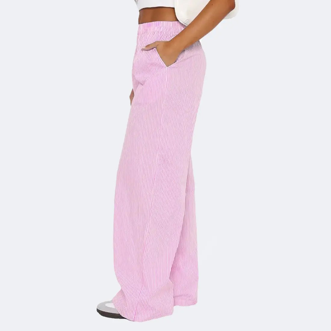 Striped Trousers With Pockets Ins Fashion Casual Wide Leg Straight Pants For Women Clothing 