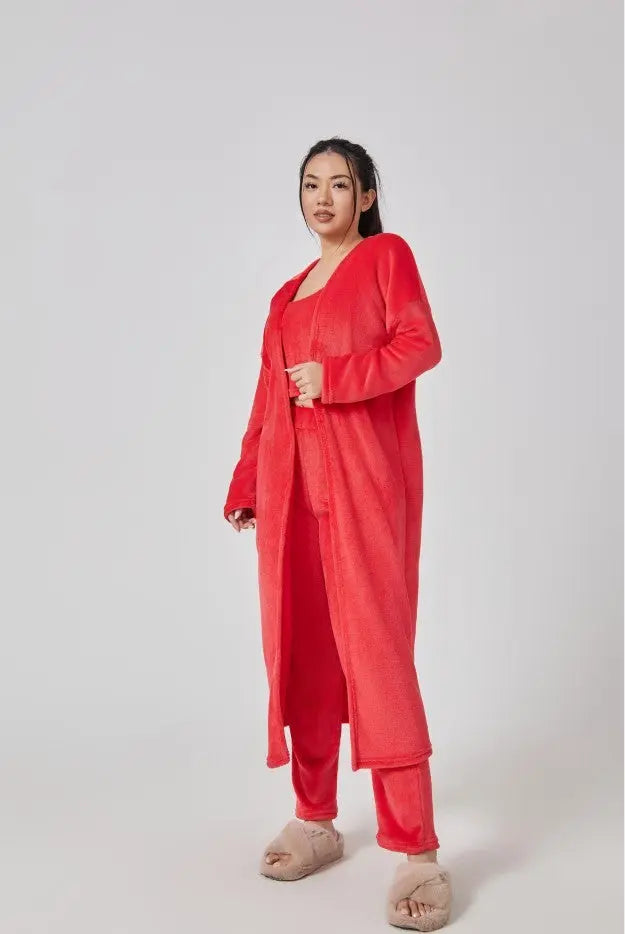 Cozy Pajama Set, 3 Piece Lounge Set, Cute Loungewear, Warm Suit Sets, Matching Set, Lounge Set, 3 Piece Pant Sets, Women Winter Dress 