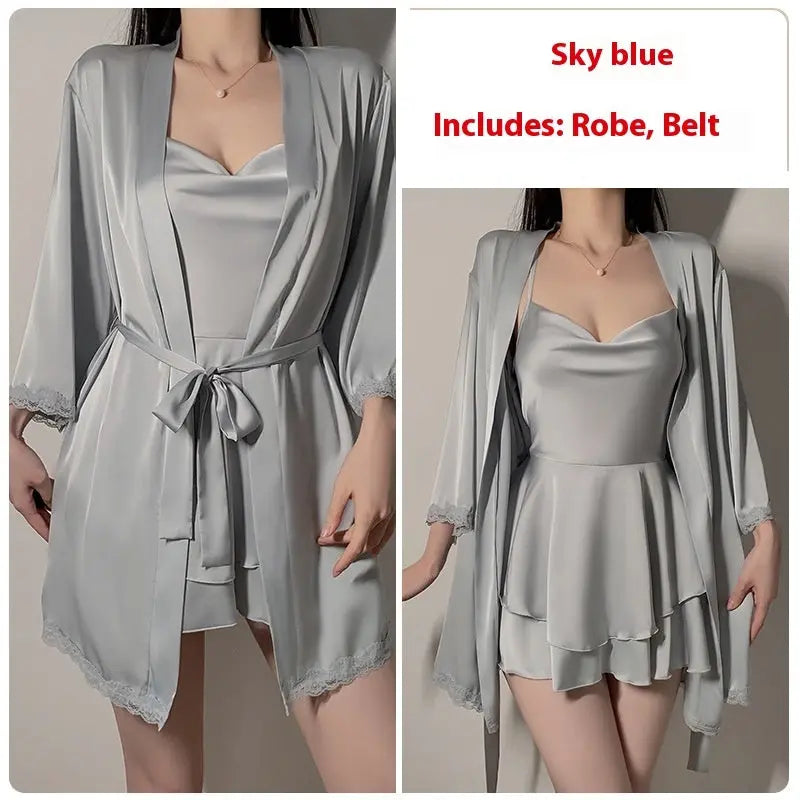Underwear Pure Lace Slip Nightdress Outerwear Gown Homewear Suit 