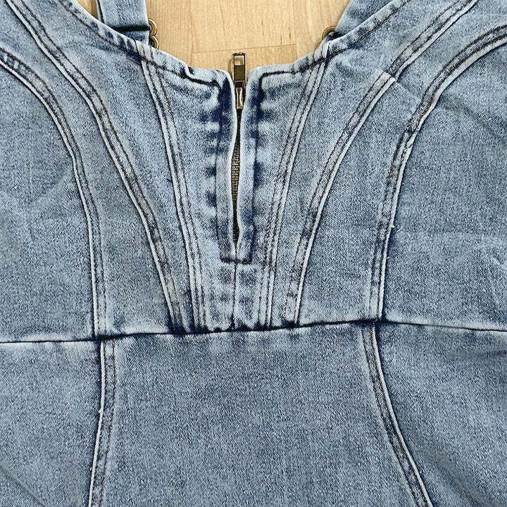 New U-neck Suspender Denim Dress Summer Casual Tight Slim Fit Dresses With Slit Design Womens Clothing 