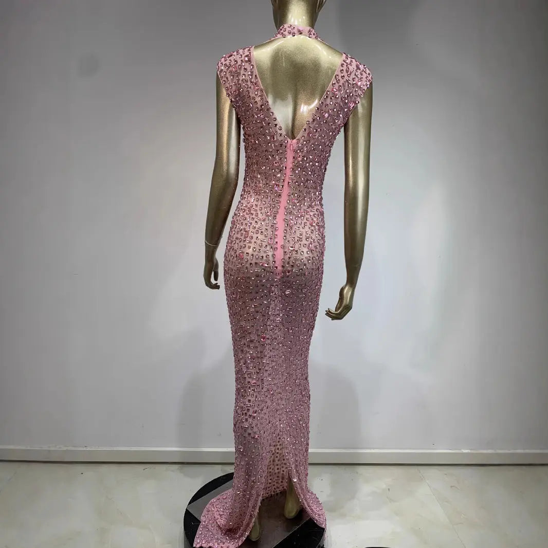 Rhinestone Dress Ball Party Long Dress Host Party Bridal Dress 