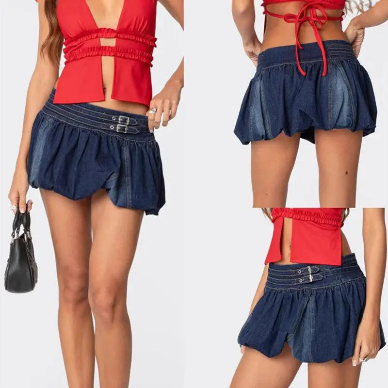 Niche Bud Low Waist Denim Skirt 