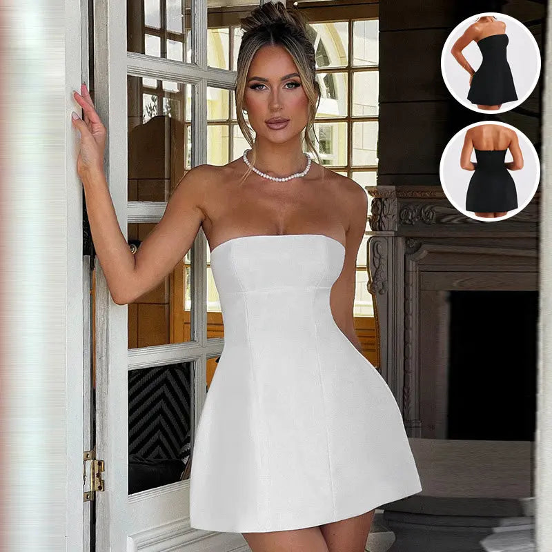 Fashion Tube Dress Summer Solid Color Sasual Backless Slim Short Dresses Party Womens Clothing 