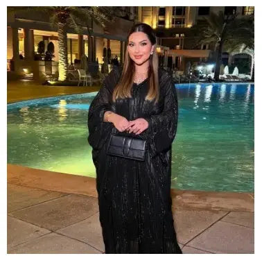Muslim Abaya Fashion Dress Black Robe Shiny Figured Cloth Robe Two-piece Set 
