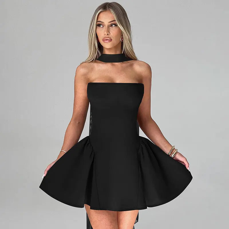 Sexy Tube Top Dress With Back Zipper Design Ins Fashion Short Dress For Party Clothing Women 